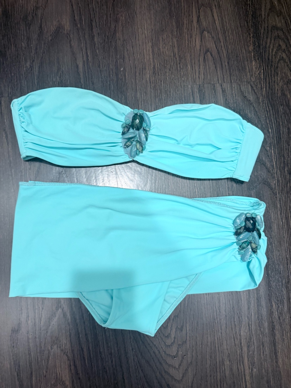 $350 Sauvage turquoise bikini set w gems bottom - S top - M